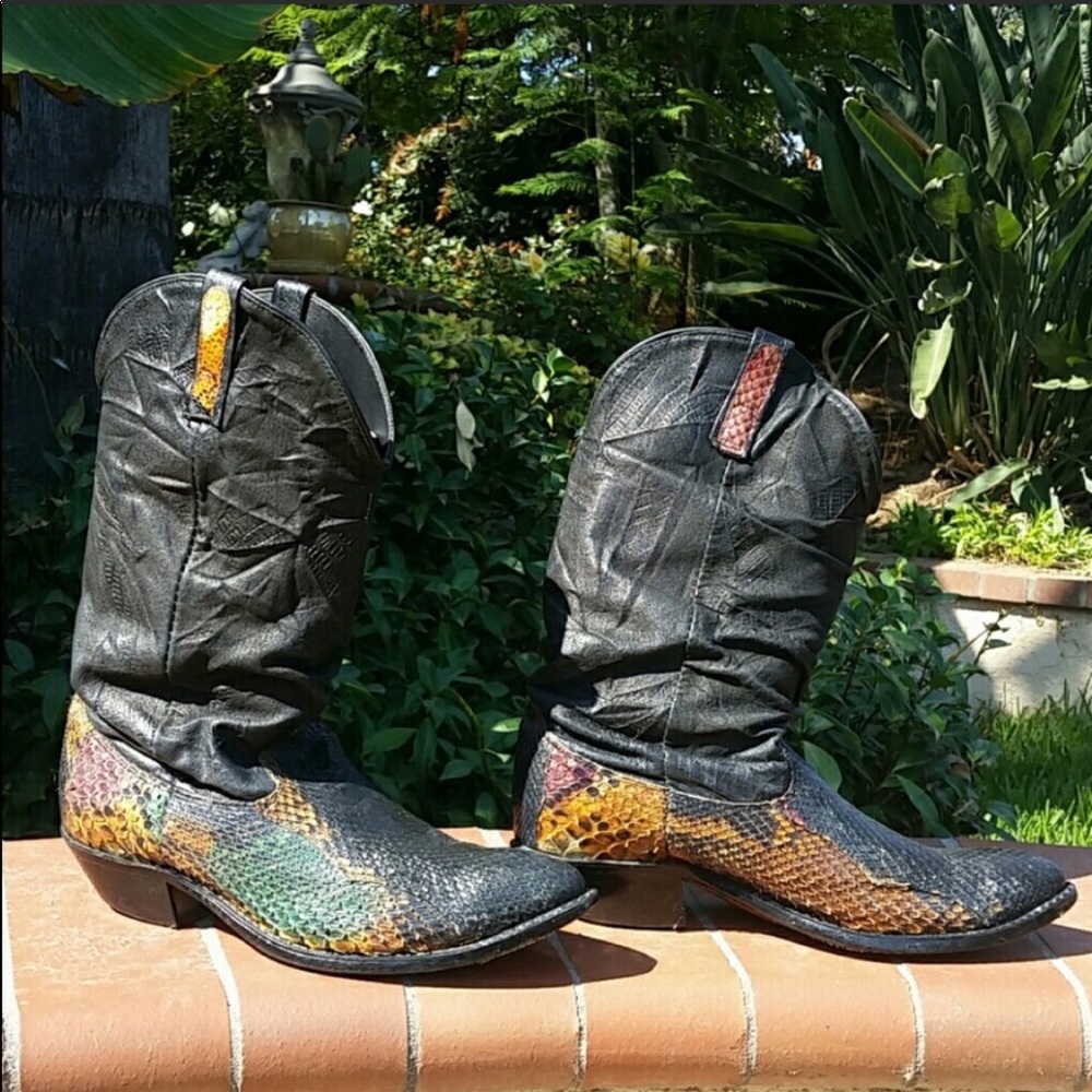 Black Western Snakeskin Slouch Boot Unisex 9D
